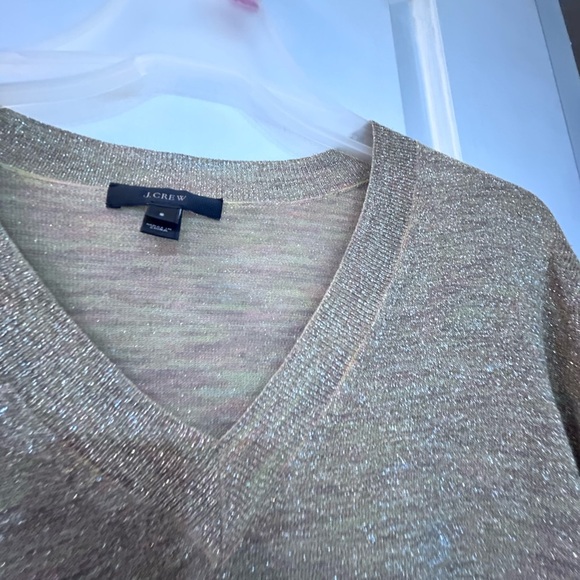 J. Crew gold Shimmer sparkling V Neck Sweater S 53 - Picture 3 of 6
